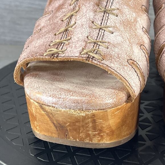 Bed Stu Women's Fontella Brown Leather Peep Toe Heels Size 8.5 - Picture 3 of 9